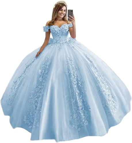 Fuomomo Vestidos de quinceañera con Cuentas de Encaje Evasé Acampanado Hombros Caídos Vestidos de Fiesta