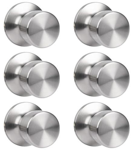 HOSOM 6 Pack Dummy Door Knob, Keyless Closet Door Knobs Satin Nickel Single Side Dummy Door Knob, Exterior/Interior Door Knobs, Individual Non-Turning Inactive Interior Door Handles, French Door Pulls