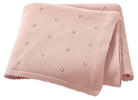 Hadetoto Babydecke 100 % Baumwolle mobile Decke Baby weich gemütlich gestrickte Decke Rosa 100 x 80 cm