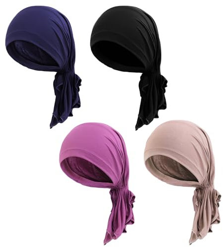 XEPST 4 Stück Chemo Kopfbedeckung Damen, Chemo Kopftuch für Frauen mit Haarausfall Kopftuch Turban Damen Elastische Headwrap Bandana Bonnet Sleep Cap Kopftücher für Damen