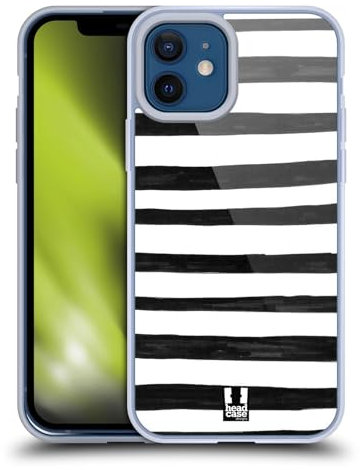 Head Case Designs Streifen Schwarz-Weiss Muster Doodle Gelhülle [Militärischer Schutzgrad] Kompatibel Mit Apple iPhone 12 / iPhone 12 Pro Und Kompatibel Mit MagSafe