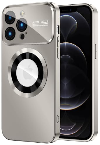 MAKAVO Magnetic for iPhone 12 Pro Max Case, Compatible with MagSafe, Built-in Camera Lens Protector, Logo View, Military Grade Drop Proof Phone Case Cover, Titanium Gray