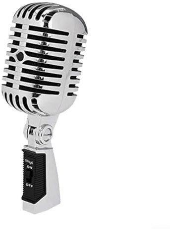 EasyByMall Microfono dinamico per karaoke per canto, in metallo, stile vintage, portatile, wireless, compatibile con canto karaoke, spettacoli teatrali (argento)