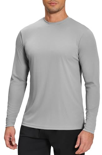 Weardear Herren Sport Tshirts Langarm Trainingsshirt Atmungsaktiv Funktionsshirt Leicht Gym T-Shirt Rundhals Laufshirt UPF 50+ Fitness Running Top Sportshirt Hellgrau XXL