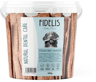 Fidelis - Vitalkaustange Kaninchen - Zahnpflege Snacks für Hunde 500g-Eimer - Luftgetrocknete Leckerlis aus 100% Natürlichen Rohstoffen zur Zahnhygiene