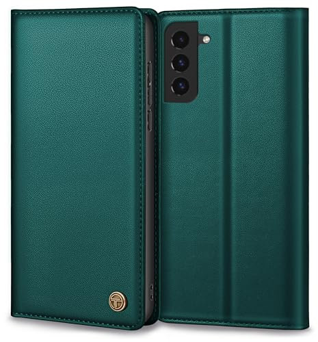 Handyhülle für Samsung Galaxy S22 Hülle, Premium Lederhülle Schutzhülle für Samsung S22 Hülle Wallet Kartenfach Standfunktion Klappbar Flip Case für Galaxy S22 Hülle, Blau Grün