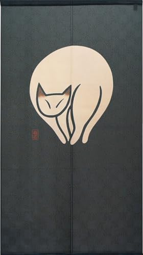 Waraku Fuuka Japanischer Vorhang Noren Tapisserie Vorhänge für Tür inklusive Clips (Navy Cat)
