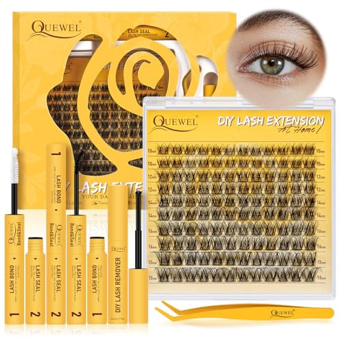 QUEWEL Natural Cluster Lashes Super Thin Band, 120 PCS Cluster Lashes Kit Natural Look, Reusable Eyelash Clusters with Lash Bond and Seal Lash Tweezer and Lashes Glue Remover(NATURAL-JX 02 KIT)