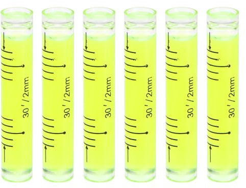 sourcing map 6pcs Small Cylindrical Bubble Level Vials 9x50mm PMMA Mini Horizontal Bubble Spirit Level Measuring Layout Tools for RV TV Picture Frame Hanging Tool Leveler