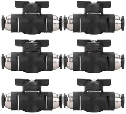 KOOLEVER 6Pcs 8mm Pneumatic Ball Valve Push to Connect Fittings, BUC Pneumatic Switch Valve, High Pressure Resistance No Tripping,Black and White Air Pipe Quick Connector for Air Hose