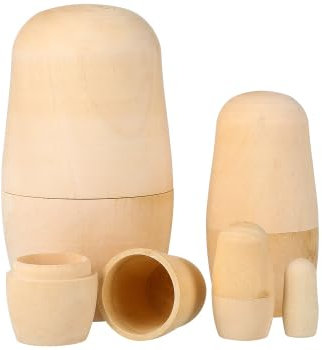 JOINPAYA 5pcs Unbemalte matroschkas: Rohling Russische Matroschka-Puppen Unbemalte Leer Handgefertigt Stapelpuppen babuschka Puppen hölzerne nistpuppen Dekorationen Desktop