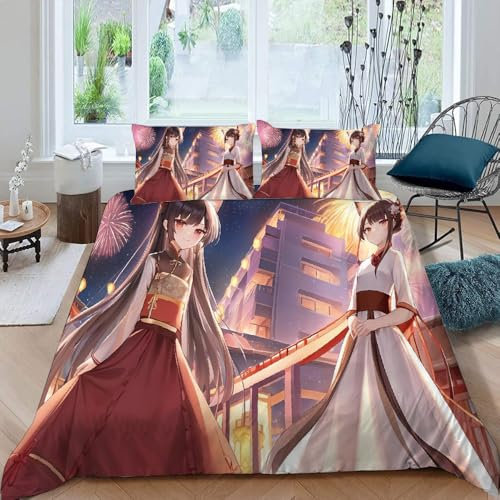 Parure de lit 240x260 Adulte Manga Fille Doux Microfibre Literie avec Fermeture Éclair et 2 Taies d'oreiller Japon Anime 3D Housse De Couette 2 Personnes pour Garçon Fille Adulte
