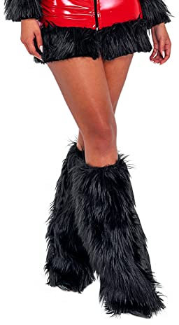 Damen Kunstfell-Beinstulpen, Winter, warm, pelzig, weich, gemütlich, Stiefelstulpen, Abdeckung für Weihnachten, Cosplay, Kostüm-Zubehör, A-schwarz, One size