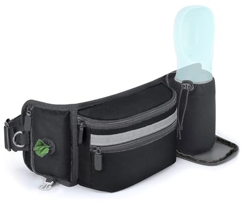 SupRovare Hunde Futterbeutel - Leckerlitasche für Hunde - Multifunktionaler Leckerlitasche mit Reflektor & Zusatzgurt - Ideal für Training und Outdoor - Schwarzer Bauchtasche für alle Hunderassen
