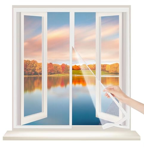 Zanzariera Magnetica per Finestre 80x140cm Bianco Chiusura Automatica Tenda Zanzariera a Strisce Anti Zanzare Insetti - per Porte Finestre Balcone Soggiorno Terrazzo