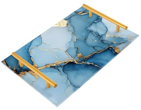 Marmor-Tablett, Blau / Weiß, dekoratives Tablett, Badezimmer-Organizer für Theke
