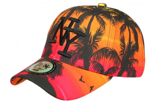 Casquette NY Orange et Rouge Tropicale Palmiers Sunset Baseball - Taille Unique - Orange