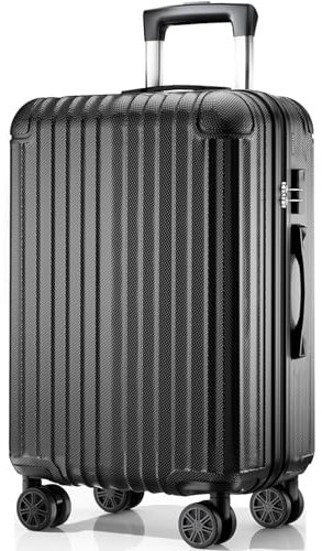 ABISTAB Hartschalen Reisekoffer mittelgroß 66x45x27cm, Handgepäck Koffer, leicht Rollkoffer mit 4 Rollen, Zahlenschloss, Koffer & Trolleys, Schwarz