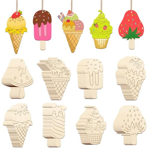 Hawaii Holz Bastelsets für Kinder,17PC Hawaiianischer holz Bastelset Kinder,3DEiscreme aus Holz,Holzbastelsets für Kind,holzs Basteln Kind,Meerestier Bastelset zum Bemalen für Mädchen Junge (Eiscreme)