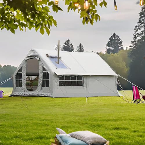 Aufblasbares Zelt, Wasserdicht Zelt Aufblasbar für Camping 6-8 Personen, Familienzelt mit Ofenloch & Luftpumpe, Glampingzelt Großes Zelte Haus luftzelt Schnellaufbau (Gray)