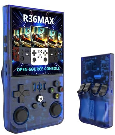 R36 Max, Nouvelle Version améliorée de la Console de Jeux R36S, Console de Jeu Portable , système Linux Open Source, Carte TF 64 Go, 15 000 Jeux rétro, écran IPS de 3,5, Console de Jeux rétro (Bleu)