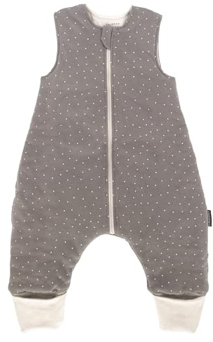LaLoona Baby Schlafsack mit Beinen | atmungsaktiver Babyschlafsack mit 2.5 TOG aus Baumwolle, OEKO-TEX Standard 100 zertifiziert | ärmelloser Ganzjahresschlafsack - Grau Gepunktet