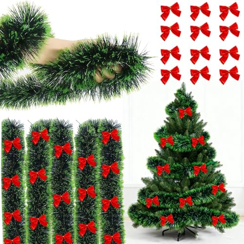 5 Pcs Weihnachtsgirlande,Weihnachtsdeko,10m Girlande Weihnachten Tannengirlande,Schleifen Christmas Grün Outdoor TüR,Grüne Schnee Aussen,Weihnachtsgirlanden Decorations,Garland KüNstliche AußEn