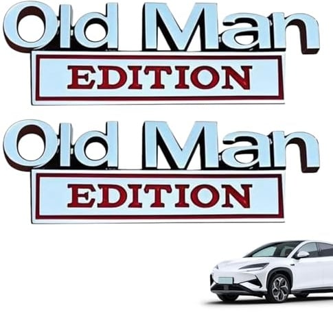 2 Stück Old Man Edition Emblem,Auto Aufkleber Lustige,Auto-Metall-Logo,Old Man Edition Car Emblem,3D Auto Aufkleber,Autoaufkleber Für Männer,Für Limousinen Lastwagen SUVs Seiten-Oder Heckverkleidungen