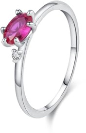Mesnt Verlobungsring Damen Weißgold, Frauen 9 Karat Weißgold Ovaler Ring mit 6 Krappen und 0,5 ct Laborrubin und Moissanit im schlichten Design, Größe 45 (14.3)