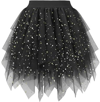Hanpceirs Damen Mini Rock Tüll Röcke Karneval Kostüm | High Low Layered Puffy Fee Röcke, Unregelmäßiger Tutu Rock, Halloween Costumes, Cosplay Skirts, A-LinieMesh Skirts