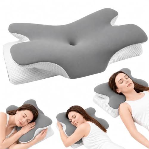 Relaxing Home Nacken Therapiekissen Set Premium inkl. Ersatzbezug, orthopädisches Kopfkissen gegen Nackenschmerzen für Seitenschläfer, Rücken- & Bauchschläfer, 2 Höhen, Grau/Weiß