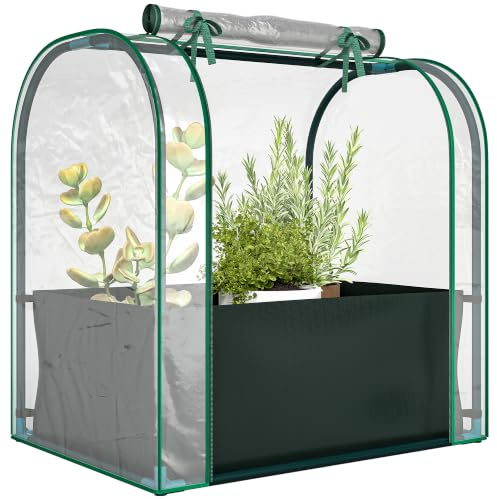 Outsunny Mini Invernadero con Bolsa para Plantar 68x50x70 cm Verde | Invernadero Pequeño Portátil, Puerta Enrollable, Marco Acero, Impermeable, Interior y Exterior, Germinador de Semillas