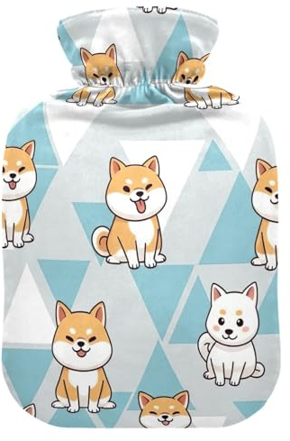 Wärmflaschen mit weichem Bezug, Fußwärmer mit weichem Bezug, niedliches Cartoon-Design, Shiba Inu Hund, Wärmbeutel für Fußbett, Wärmer zur Schmerzlinderung, klein