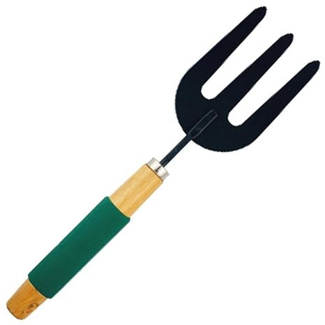 Hand Garden Fork with Wood Handle – Strong Metal Tool for Soil Loosening, Weeding & Cultivating (1)