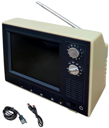 TV Diminuto Retro 8GB Memoria Reproducción USB Decoración del Hogar | TV Vintage de Bolsillo para Casa de Muñecas para Hogar Salón Dormitorio Cocina Residencia Pasillo Entrada Mesa Estantería