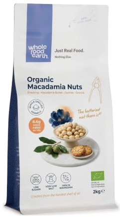 Wholefood Earth Organic Macadamia Nuts 2 kg Raw | GMO Free | Vegan | High Fibre | Certified Organic