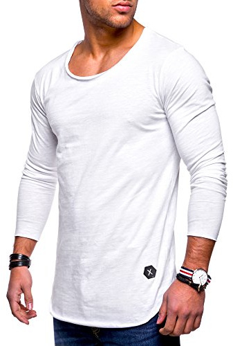 Rello & Reese Herren Oversize Longsleeve Crew Neck Sweatshirt T-Shirt MT-7315 [Weiß,