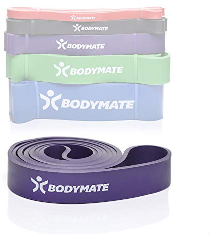 BODYMATE Fitnessband 208 cm, elastisches Widerstandsband aus Naturlatex, trainiert Kraft, Ausdauer, Koordination, Flexibilität UVM., für Anfänger & Profis, in Lila