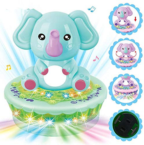 Aibote 2 in 1 Rotating Cartoon Projector Lamp Electric Toy Car 3D Projection Lights Music Sound Toys Nursery Lights for Baby Girls Boys Bedroom Christmas Birthday Gift(Elephant-Green)