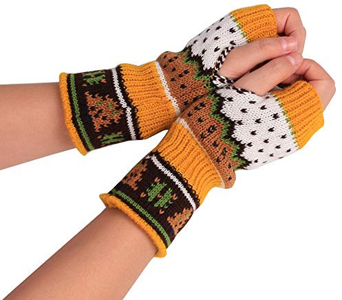 Amorar Damen Mädche Winterhandschuhe Gestrickte Fingerlose Armstulpen Gestrickte Handstulpen Armwärmer Stulpen Fäustlinge Weihnachtsbaum-Handschuhe Halbfingerhandschuhe lang Handwärmer