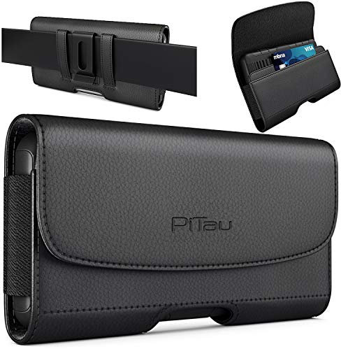 Bomea Cell Phone Belt Case for iPhone 16 Plus, Pro Max, 15, 14, 13, 12, 11, Xs, Samsung S24+ A54 A53 - With Clip, ID Card Holder Pouch (Fits Otterbox Case) Black