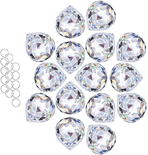 Crystalsuncatcher - Prisma de Bola de Cristal Transparente para Colgar en Ventanas, para Feng Shui, para Regalo (30 mm, 15 Unidades)