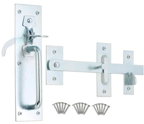 Infinity Decor Heavy Duty Black/Zinc Iron Suffolk Thumb Gate Latch Catch Set Ideal for Wooden Garden Gate, Garage & Shed Doors (Zinc)