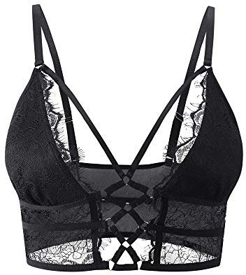 Buitifo Reggiseno da Donna Cami Criss Cross Ciglia Crop Top Reggiseno Sexy Gilet Bralette Busiter Lingerie(Nero,S)