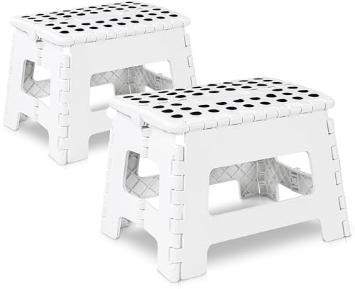 Utopia Home Faltbarer Tritthocker 9 Zoll, Anti-Rutsch-Oberfläche für Kinder und Erwachsene, tragbarer Kunststoff Klapphocker mit Tragegriff, 300 lbs Belastbarkeit, 2er Pack, weiß