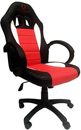 Ultimate Gaming Taurus Sedia Gaming, Pelle sintetica, Nero, Rosso e Bianco, Medio