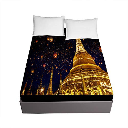 Bedding Sábana Bajera Ajustable, Treer Bolsillo Profundo de 30cm Microfibra Suave con Esquinas Elasticidad y Antiarrugas Protector de Colchón (Linterna Kongming,180x200x30cm)