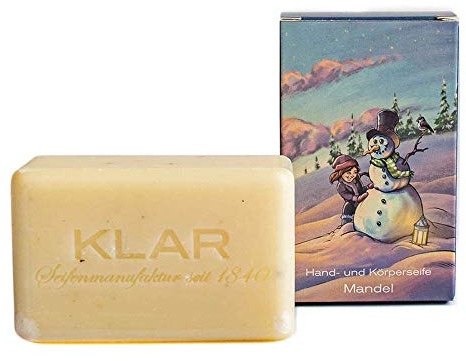 Klar Seifen Weihnachtsseife Mandel 100 g Cosmos zertifiziert Seife | Palmölfreie Seife mit Mandel- und Marzipanduft, Cosmos-zertifiziert, antioxidativ und entspannend, ideale Geschenkidee.