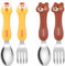 Vicloon Couverts Enfants,4pcs Fourchette et Cuillère Enfant Ensemble Cuillère et Fourchette en Acier Inoxydable pour Enfant Bébé Maison l'école Utilisation (Ours Brun + Poussin Jaune)