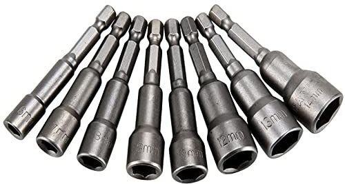 Jicyor 9PCS Nut Driver Set, Magnetic Hexagon Socket, 6-14mm Hex Shank Magnetic Nut Setter Driver, Hex Drill Bits,1/4 Inch Magnetic Drill Bit Set, Used to Electric Screwdriver Handle Tools